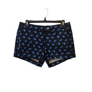 J. Crew Stretch Blue Sailboat Print Chino Khaki Shorts Size 4 Low Rise